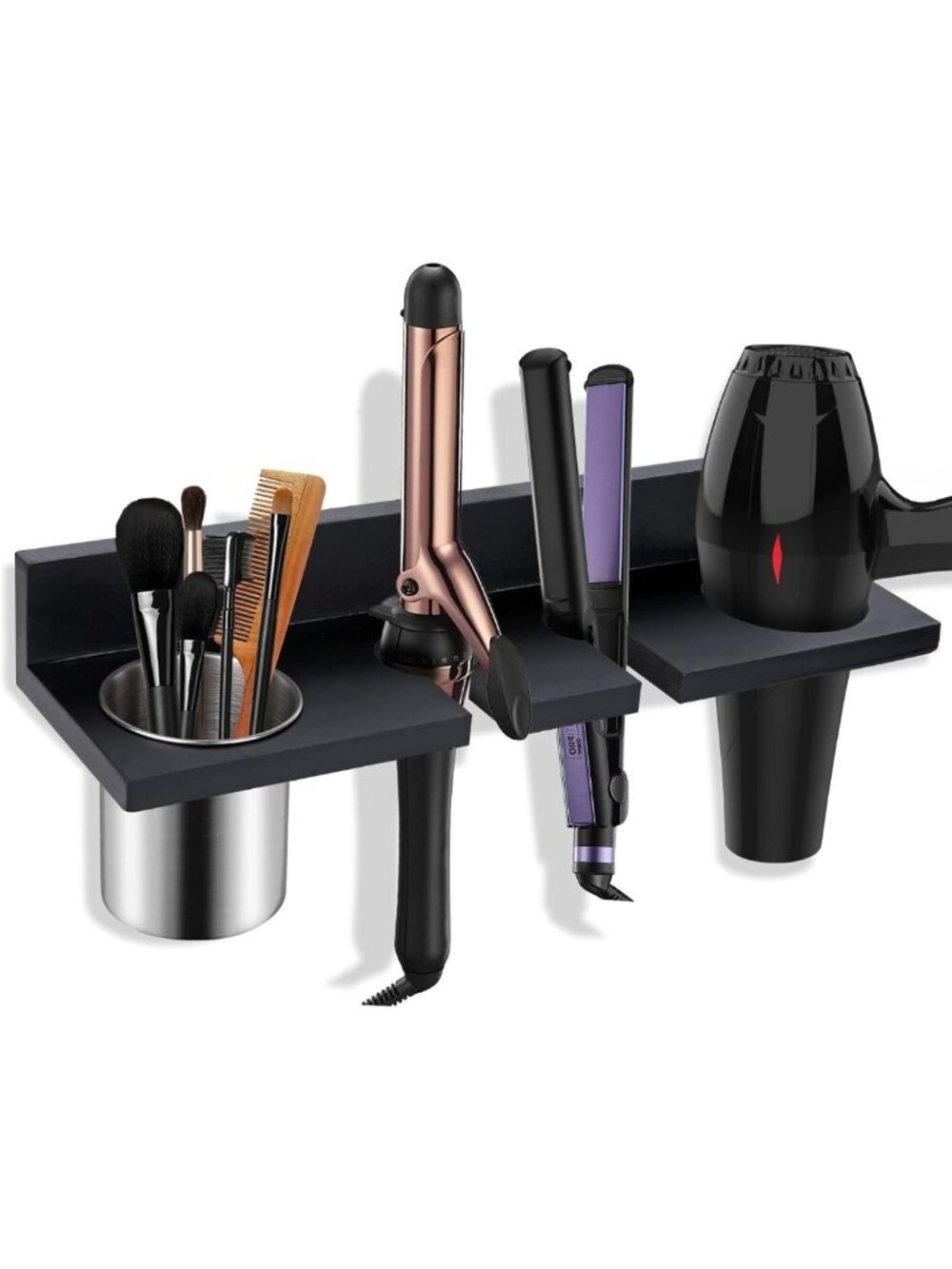 Wall-Mounted Hair Tool Organizer - Rustic Wooden Holder for Blow Dryer & Styling